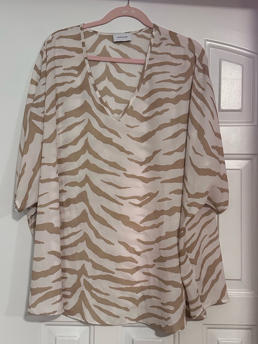 Adrienne Beige and White Zebra Print V-Neck Tunic